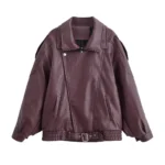 HH Autumn Faux Leather Jacket For Women Casual Solid Long Sleeve Zipper Pu Leather Coats New Fashion Female Streetwear - Image 10