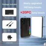 LED RGB Camera Light Full Color Output Video Light Kit Dimmable 2500K-9000K Bi-Color Panel Light CRI 95+ Rechargeable 3300mAh - Image 7