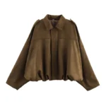 Women's Bomber Jackets Coats Fashion Turn-down Collar Long Sleeve Loose Coats Vintage Female Outerwear Chic Tops - Image 13