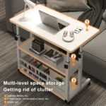 Small Office Desk Adjustable Height Side Mobile Stand Up Desk with Wheels  Portable Rolling Desks Laptop Computer Bedside - Image 3