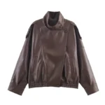 Women's Jacket Fall 2025 New Black Long Sleeve Pebble Faux Leather Jacket Motorcycle Style Personality Fashion - Image 8