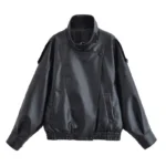 Women's Jacket Fall 2025 New Black Long Sleeve Pebble Faux Leather Jacket Motorcycle Style Personality Fashion - Image 9