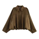 TFMLN Women Suede Bomber Jacket Spring New Fashion Long Sleeve Zipper Oversize Solid Bomber Coat Chic Lady 2025 Streetwear - Image 7